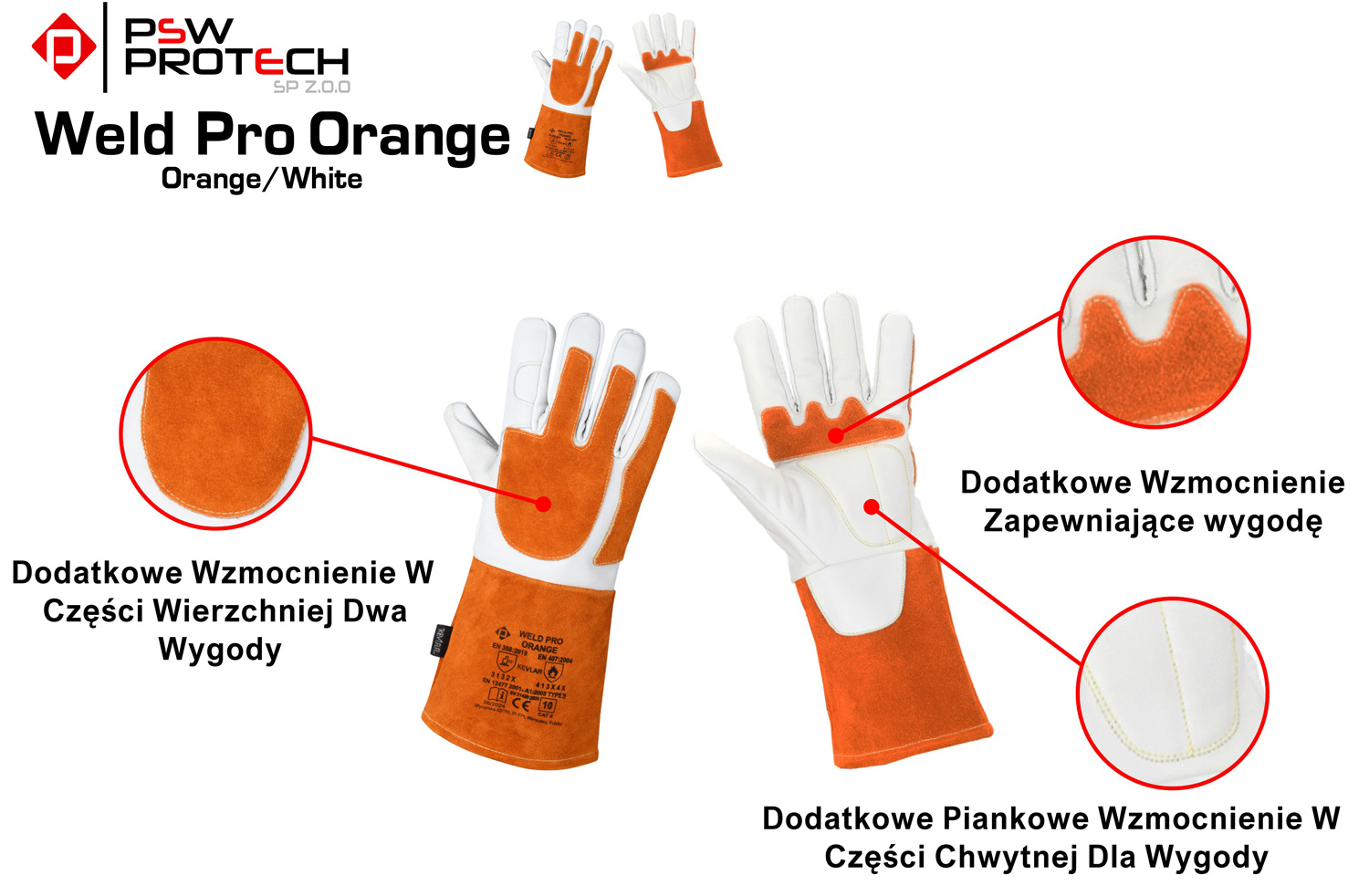 PSW WELD PRO ORANGE  Rękawice Spawalnicze TIG